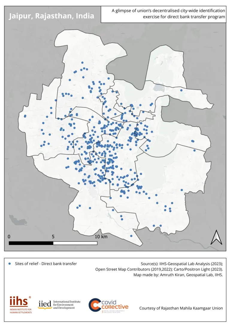 A map of Jaipur, India with a series of dots, concentrated near the centre