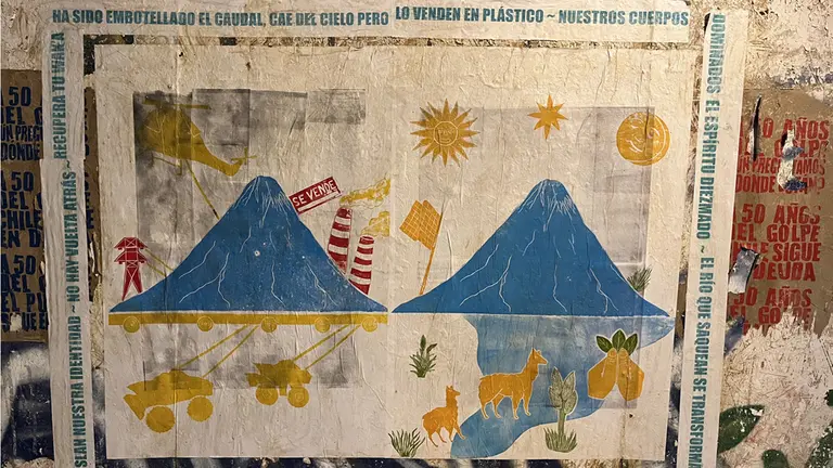 A poster depicting the environmental and social costs of mineral extraction.