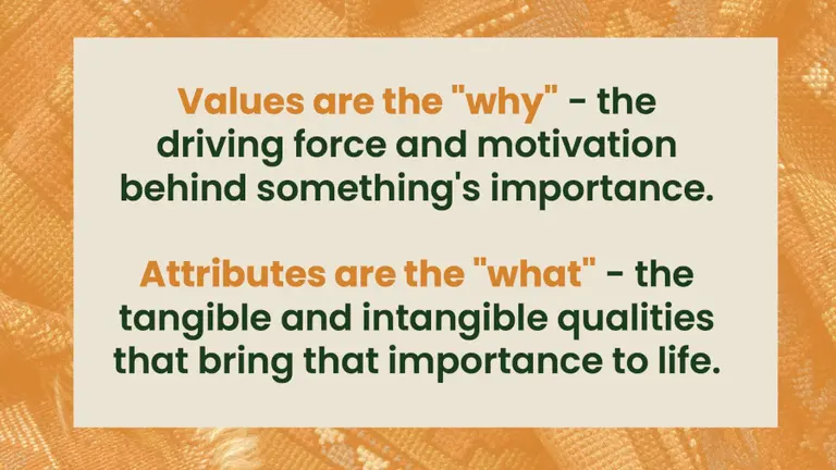 A slide saying "values are the why" behind something's importance