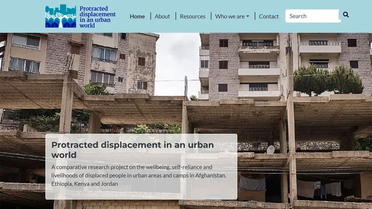Homepage of the "Protracted displacement in an urban world" website.
