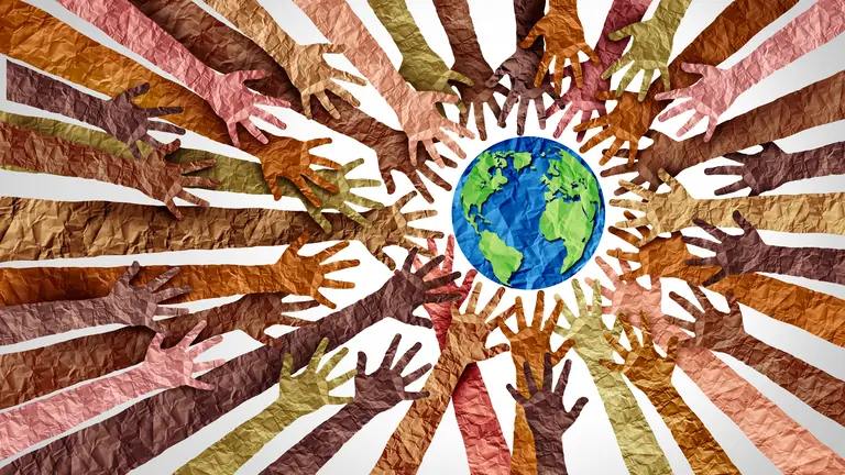 Illustration of hands holding together the planet