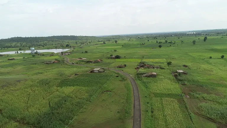 An aerial view of extended fields without any water pools accumulating.