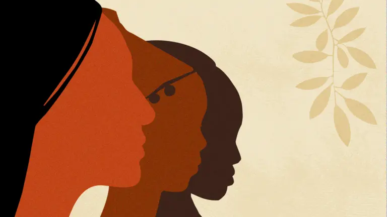 A profile view of three people of different ages and skin tones looking toward the same direction, representing the importance of diverse, local perspectives in leadership and decision-making.