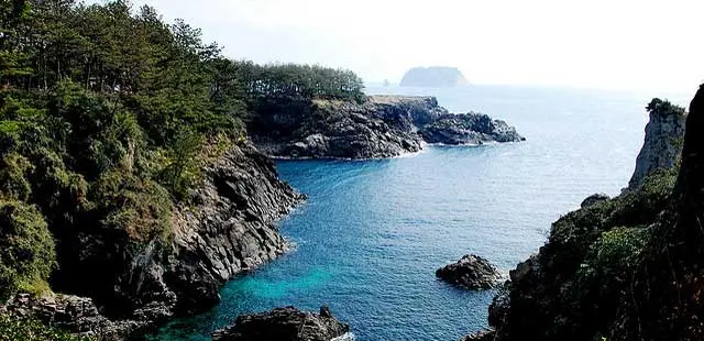 The rugged coastline of Jeju Island, South Korea, where the World Conservation Congress is being held.