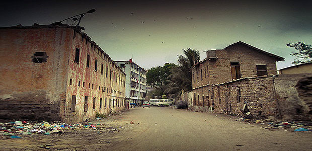 A row of houses called Garden Road Colony, Karachi, Pakistan.  