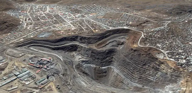 Satellite image of the zinc, lead and silver mine in Cerro de Pasco, Peru.