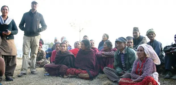The Dolakha FSC-certified community forest user group speaking at the International Forest Connect workshop in Nepal in February 2013 (Photo: Leianne Rolington/IIED)