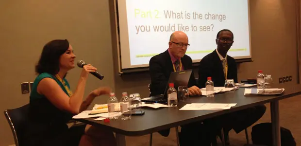 A panel discusses artisanal and small-scale mining at the Mining Indaba in Cape Town (Photo: Abbi Buxton/IIED)