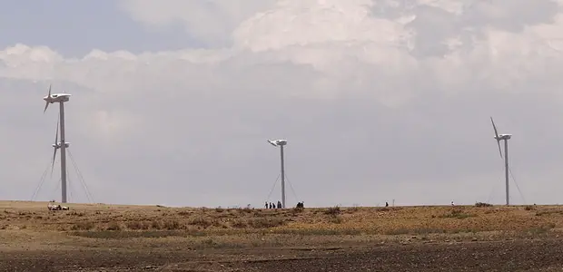 A wind farm outside Adigrat, northern Ethiopia, is an example of low-carbon renewable technologies can initiate a process of transformational change within developing countries