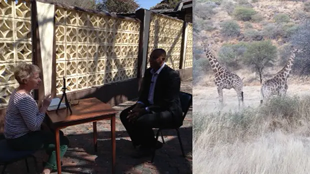 IIED research communications manager Rosalind Goodrich provided coverage from the third NBSAP 2.0 workshop at Midgard Estate in Namibia, where giraffes could be seen (Photo: Rosalind Goodrich/IIED)