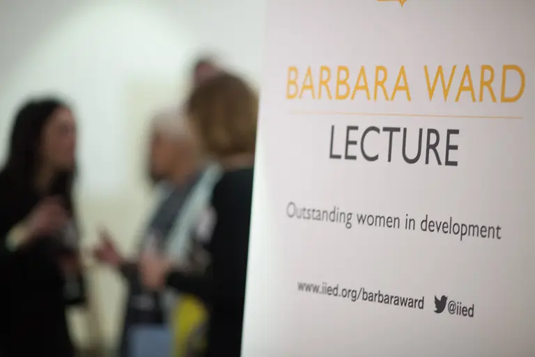 The Barbara Ward Lecture signage at the British Library for the 2014 event (Photo: Julius Honnor/IIED)