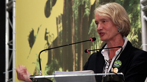 IIED director Camilla Toulmin speaks in a plenary session on day one of IIED's Fair Ideas event in Rio de Janeiro, June 2012 (Photo: Tom Broadhurst/IIED)