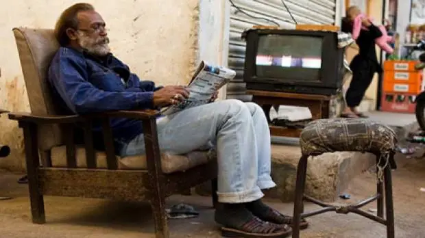 A 'living room on the street' in Paposh Nagar, Karachi (Photo: Fareena Chanda)