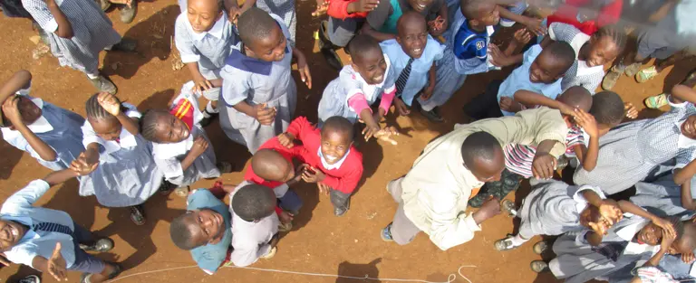 Air balloon photograph of children while mapping Mathare informal settlement, Nairobi.