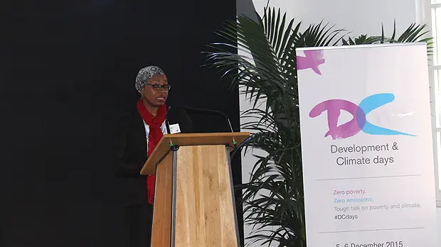 African Climate Policy Centre director Fatima Denton speaks at the 2015 Development & Climate Days event at COP21 (Photo: Matt Wright/IIED)