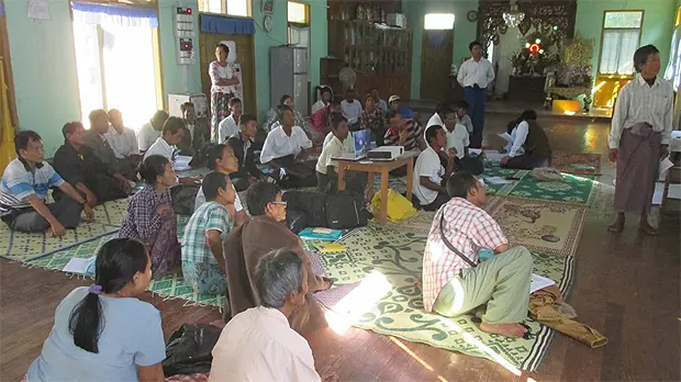 An audience gathers to listen to a presentation as information on land is shared by Open Data Myanmar (Photo: Open Data Myanmar)