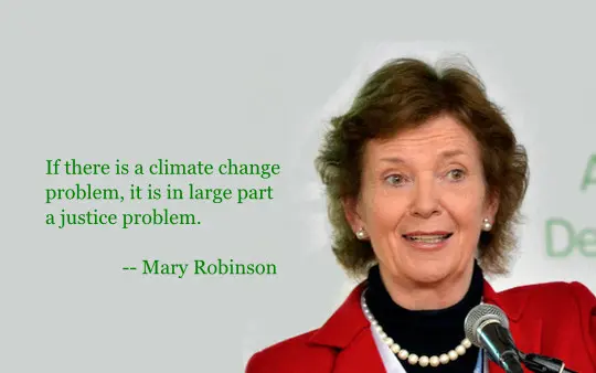 Mary Robinson called on the international community to focus on the human rights aspect of climate change when she gave the inaugural Barbara Ward lecture in London