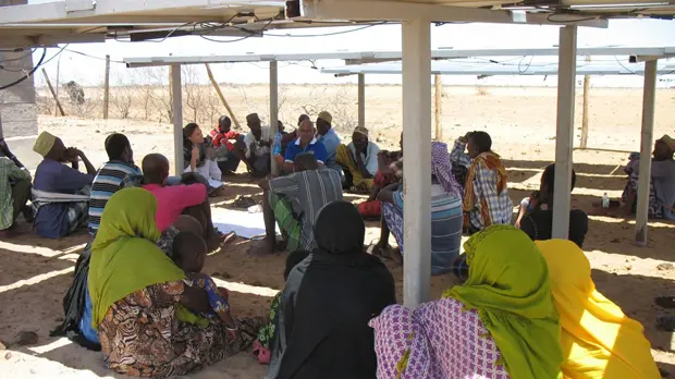A community discusses water and energy challenges in Alango, Kenya (Photo: Ibrahim Jarso, Resource Advocacy Program)