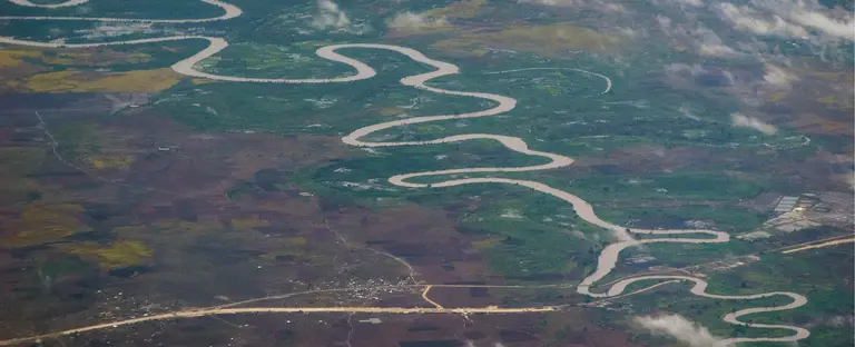 Geographic patterns are seen out the window of an airplane traveling between Mwanza and Dar Es Salam, Tanzania on March 20, 2015 (Photo: Brian Sokol/Panos Pictures)
