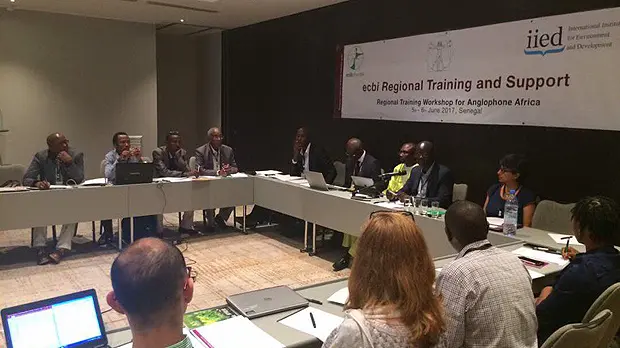 Junior climate negotiators participate in a mock negotiation session in a training workshop in Senegal in June (Photo: Enda Energie)