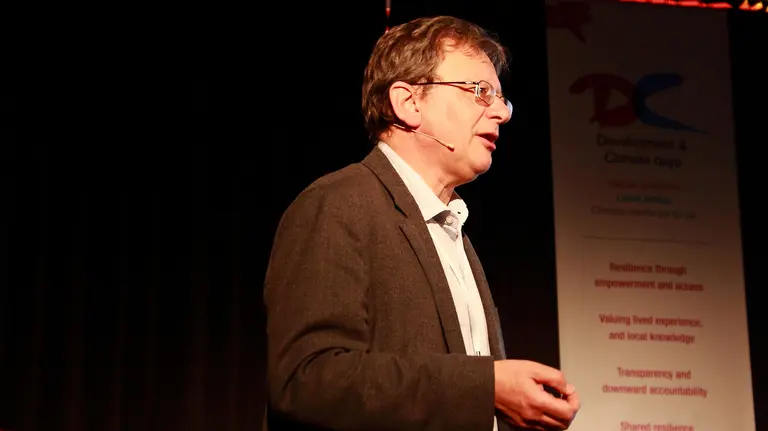 IIED director Andrew Norton summarises the conversations during the first day of Development & Climate Days (Photo: Alex Winter/Red Cross Red Crescent Climate Centre)