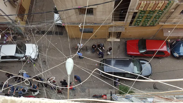 Looking down through tangled cables in Lebanon (Photo: Marwa Boustani)