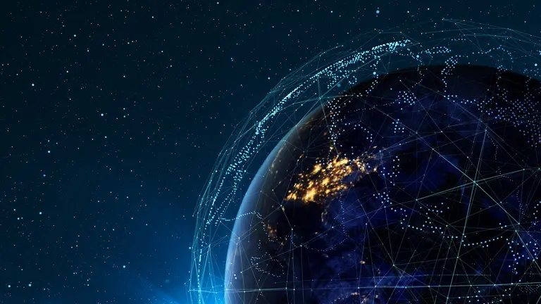 This illustration shows Earth encircled by digital networks. New digital data storage and sharing platforms are revolutionising financial operations (Image: Chani Goering, Creative Commons via Flickr)
