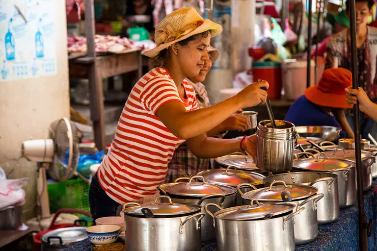 An urban street vendor provides an affordable, accessible food option, Cambodia