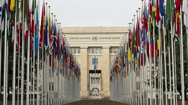 Flags outside the Palais des Nations, Geneva