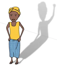 An illustration of An African women, with how shadow showing a raised arm