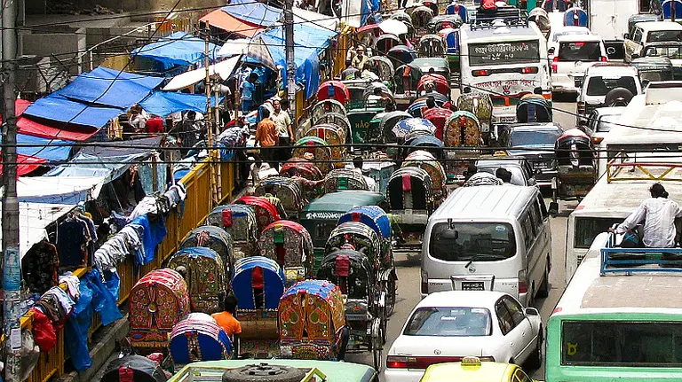 A road full of congested traffic.