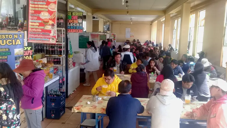People eating at the market