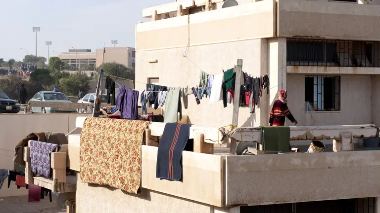Clothes drying on a building