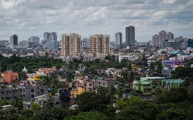 Skyline of Kolkata, India.