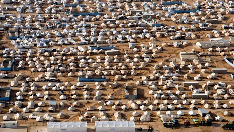 An aerial view of tents in Za’atri refugee camp