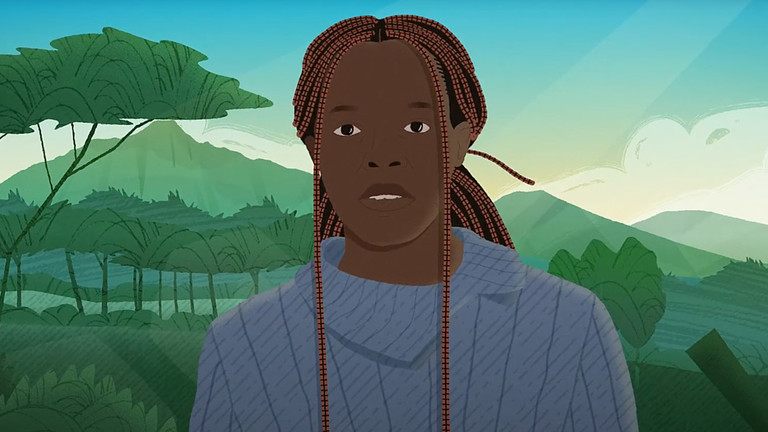 A screen shot from one of the animations showing a young woman. 
