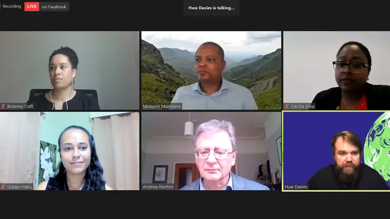 Video call featuring headshots of 6 people