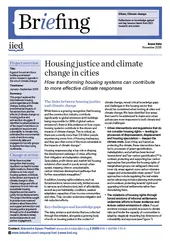 Cover of the paper, Housing justice and climate change in cities