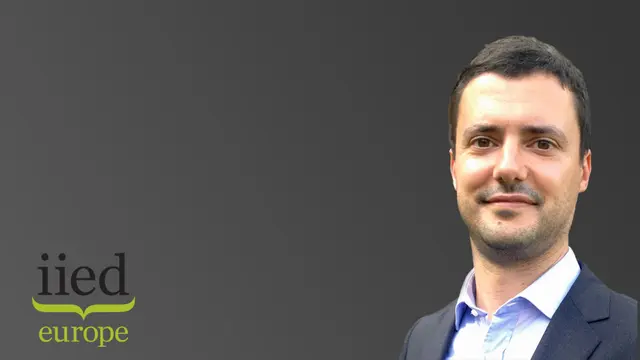 Head and shoulders photo of Alexandre Fernandes alongsaide the IIED Europe logo