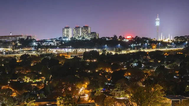 Urban skyline at night