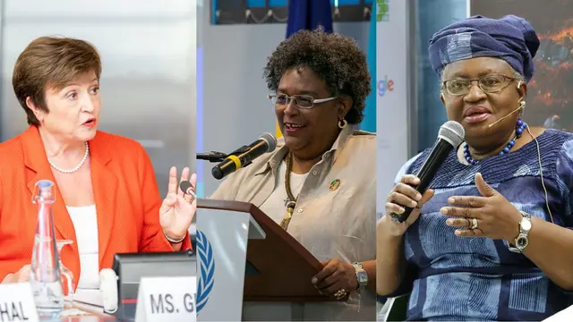 Montage of Kristalina Georgieva, Mia Mottley and Ngozi Okonjo-Iweala