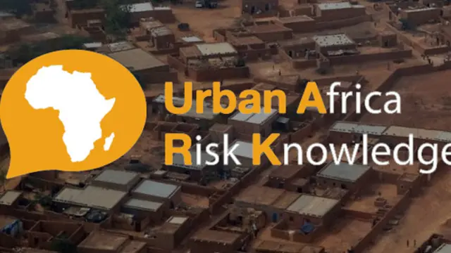 Urban Africa Risk Knowledge (Urban ARK) logo on top of arial photo of Niamey, Niger