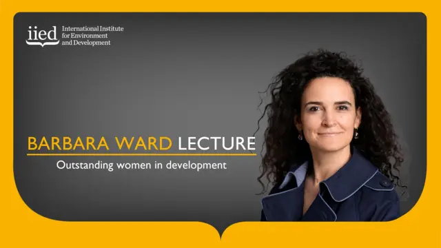 Head and shoulder of Mafalda Duarte with the text "Barbara Ward Lecture, outstanding women in development".