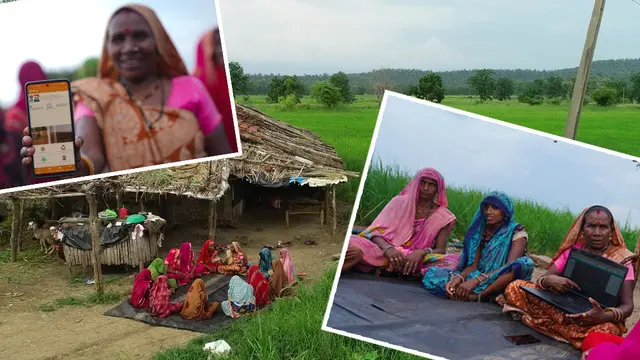 Collage of 3 photos of women farmers accessing the CRISP-M tool 