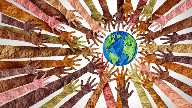 Illustration of hands holding together the planet
