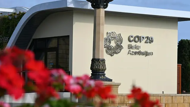 Image of building in Azerbaijan with COP29 logo