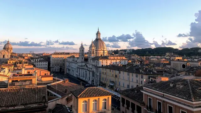 Drone shot of Piazza Navona in Rome.