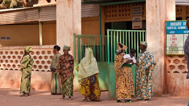Women gathered outside Sominé Dolo regional hospital in Mopti, Mali