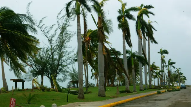 Street next to sea shore destroyed after hurricane Dean in Jamaica.