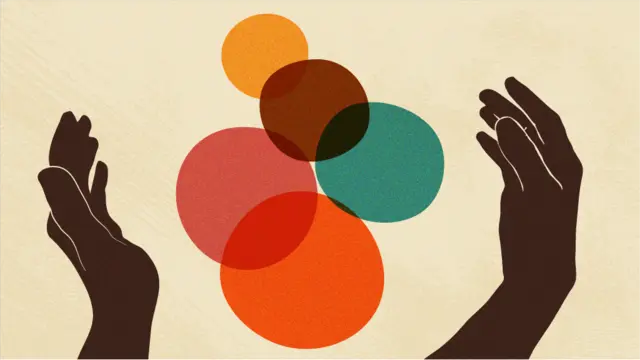 Two hands held open in a gesture of protection, with colourful, overlapping circular shapes floating gently above them, representing the active support and safeguarding of local actors.